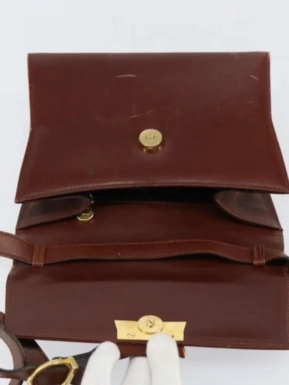 Salvatore Ferragamo Shoulder Bag Leather Brown Gold Auth BA8006